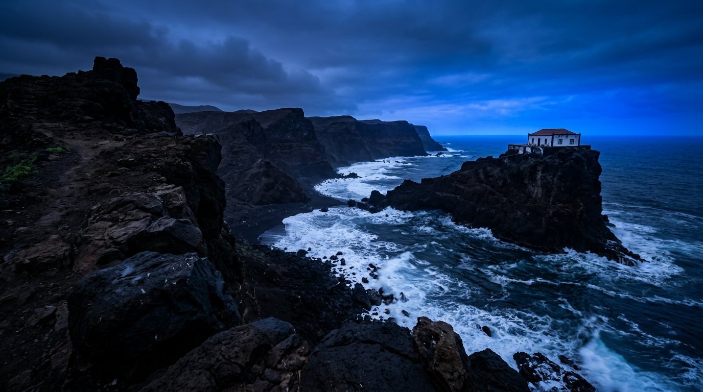 Cape Verde Atlantic coast at blue hour