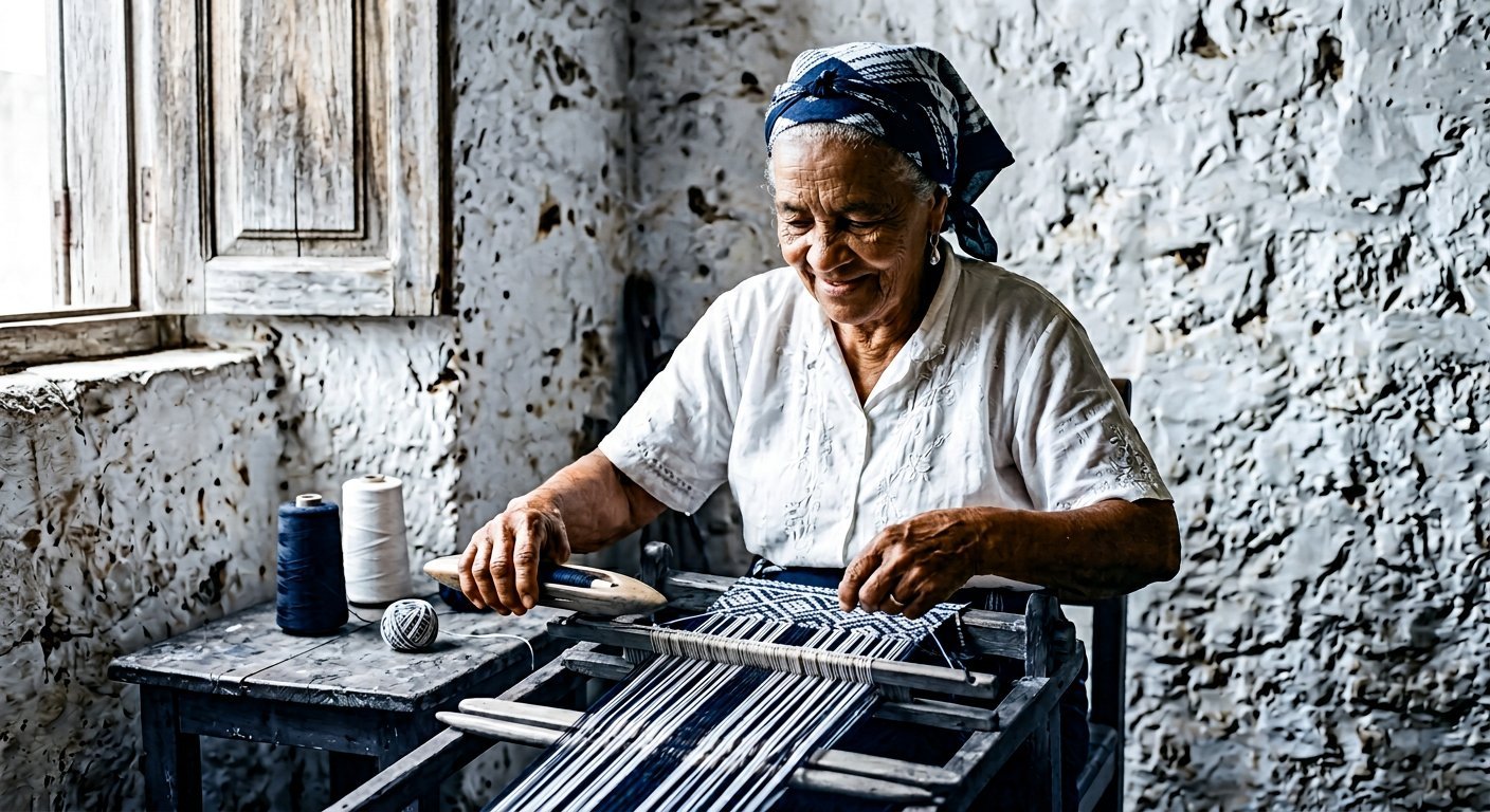 Cape Verdean elder practicing traditional craft